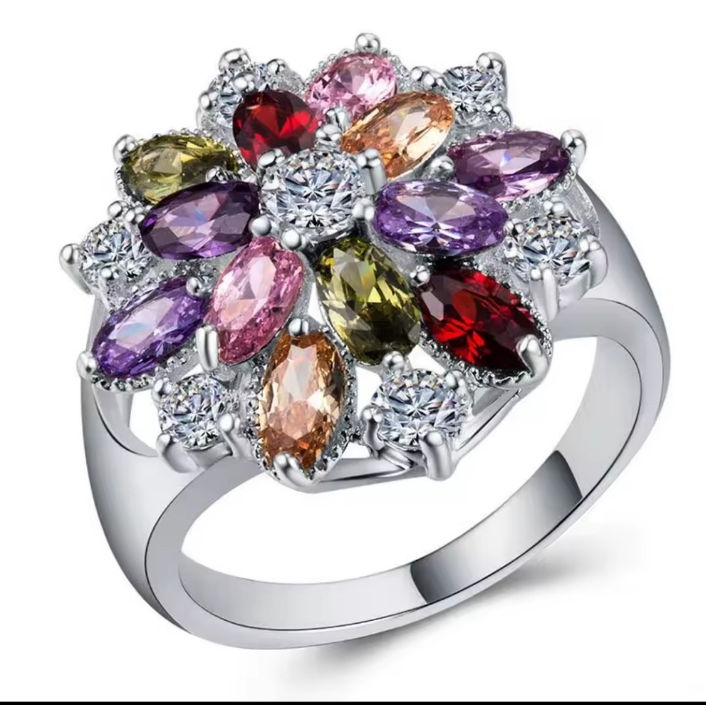 Multicolor Gemstone Flower Ring